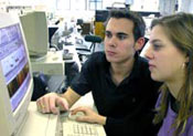 Students examine acoustic structure of birdsong to prepare a tape for field experiment Students analysing data